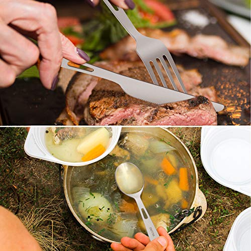 OUTXE Titanium Flatware Knife Fork Spoon Set Lightweight Ti Camping Utility Cutlery Set with Carrying Bag for Traveling Picnic Hiking - color: Knife Fork and Spoon Set