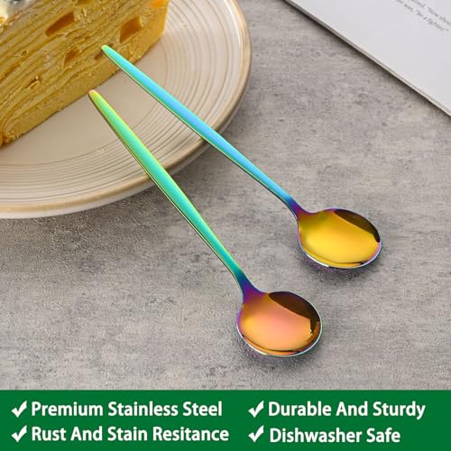 5.1 Inch Coffee & Tea Spoons Set,6 Pieces Rainbow Stainless Steel Espresso Spoon,Colorful Cute Small Spoons For Dessert Coffee - color: Rainbow