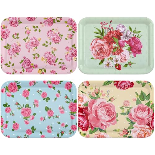 4 Pieces Flowers Serving Trays Melamine Platters - color: Flower, size: Colorful
