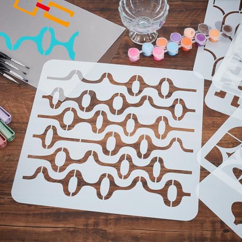 NBEADS 6 Pcs 6 Styles Retro Tile Stencils, 11.8×11.8 Inch Mid Century Modern Painting Stencil Tempalte DIY Art Craft Painting Wall Stencils for Painting on Wood Canvas Paper Furniture Wall - size: 11.8x11.8"