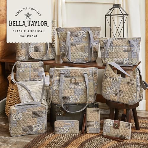 Bella Taylor Small Tote, Quilted Shoulder Bag for Women - color: Khaki Patchwork