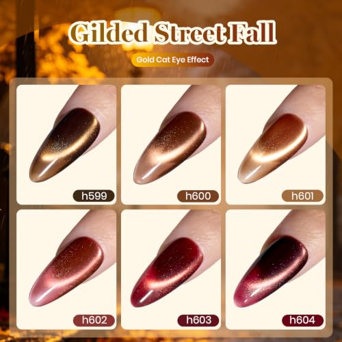 Beetles Cat Eye Gel Nail Polish Set, Gilded Street 6 Colors Fall Gel Polish - color: A - Glassy | Mixed Finishes | Gilded Street Fall