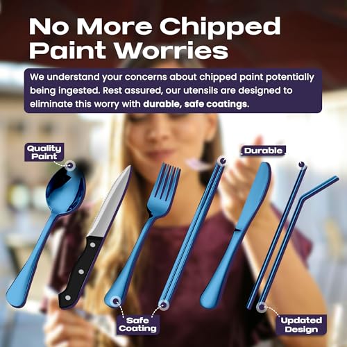 Travel Utensils With Case, 10 Pcs portable silverware set (Blue) - color: Blue, size: 10 Pieces