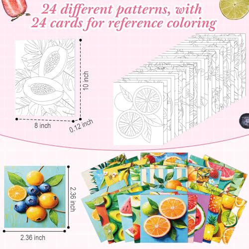 Sherr 24 Pcs Pre Drawn Canvas for Adult, Fruit, 8 x 10 Inch - size: 8 x 10 Inch, style: Fruit