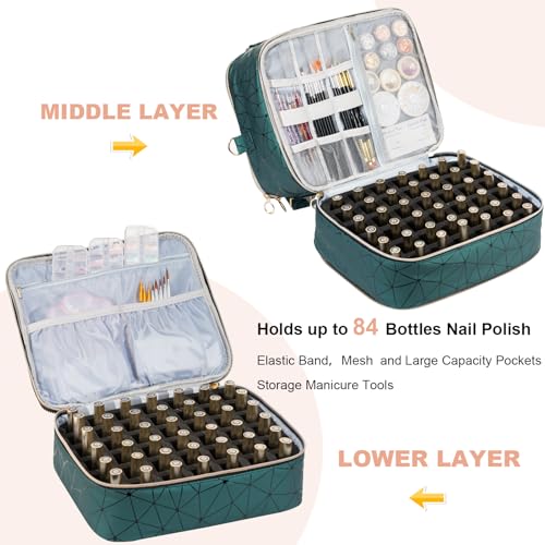 Uross Nail Polish Organizer Bag Holds 84 Bottles Nail Polish & Nail Lamp,Large Gel Nail Polish Organizers and Storage box for Nail Tech, Nail Kit Supplies Organizer Case-Darkgreen - color: Darkgreen, size: X Large - 11 x 9.5 x 13 inch (84 bottles)