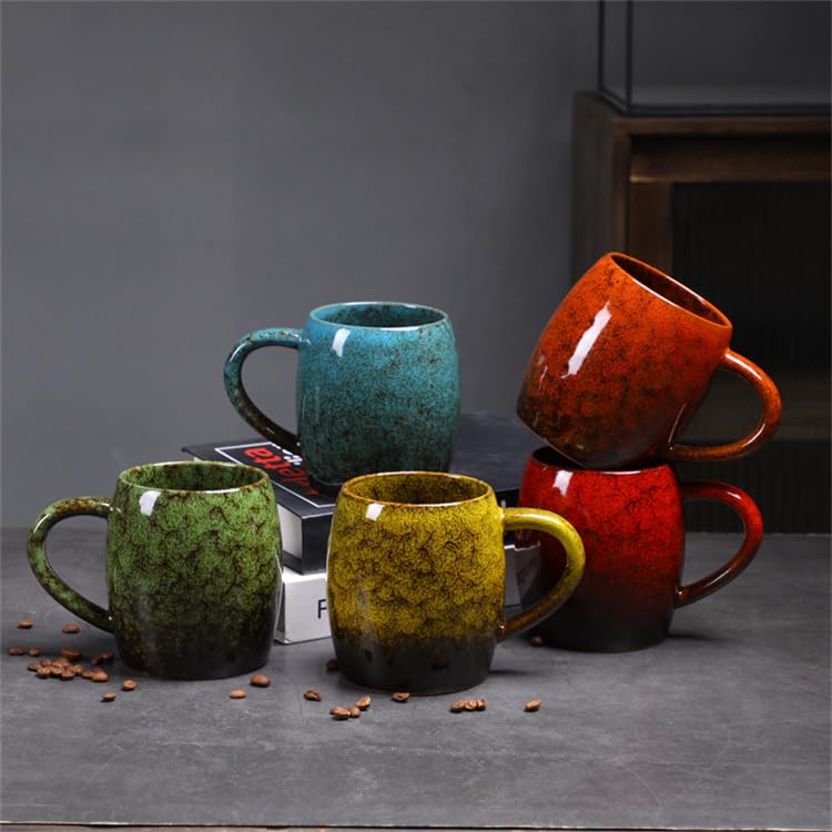 21oz Large Handmade ceramic Mug, Big Ceramic Tea Cup, Durable and Heavy Microwave and Dishwasher Safe Pottery Coffee Mug with Handle, Reactive Glaze Stoneware Clay coffee mug (Reddish Orange) - color: Reddish Orange
