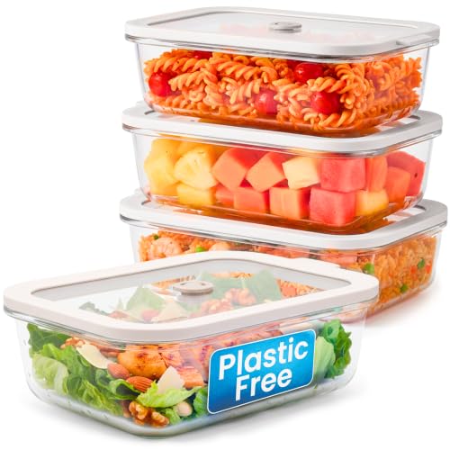 Non-Toxic Glass Food Containers with Lids, 4-Pack, 35 oz, Airtight, Gray - color: Gray, size: 35 Oz