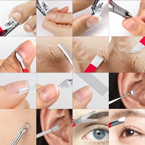Manicure Set Professional Nail Clippers Pedicure Kit,16 pcs Stainless Steel - color: Red
