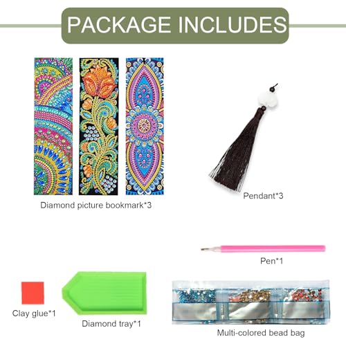 Tontut 3pcs Diamond Art Painting Kit Bookmarks, Shaped Flowers Exquisite General DIY Bookmarks, Lightweight and Durable, Suitable for Reading Lovers - color: Shaped Flowers