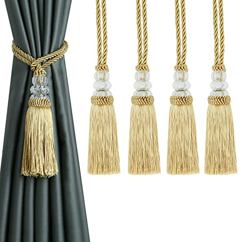 4 Pack Curtain Tiebacks with Tassel, Gold - color: Gold, size: 4