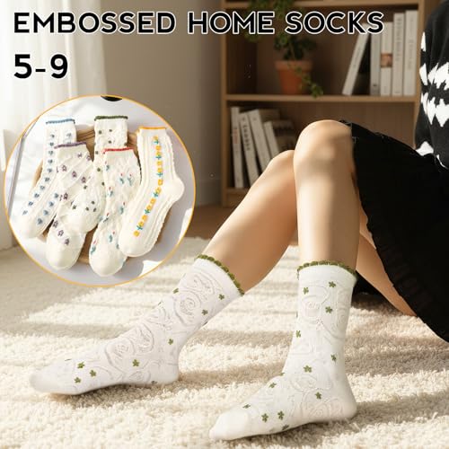 5/6 Pair Crew Socks for Women Floral Socks - color: Blue, Purple, Green, Orange, and Yellow Floral