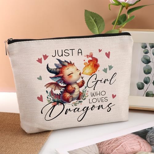 Dragon Gifts For Women Makeup Bag Just a Women Who Loves Dragons Travel Zipper Pouch Dragon Themed Christmas Graduation Birthday Gifts for Daughter Sister Friend Animal Lovers - color: Just a Women Who Loves Dragons