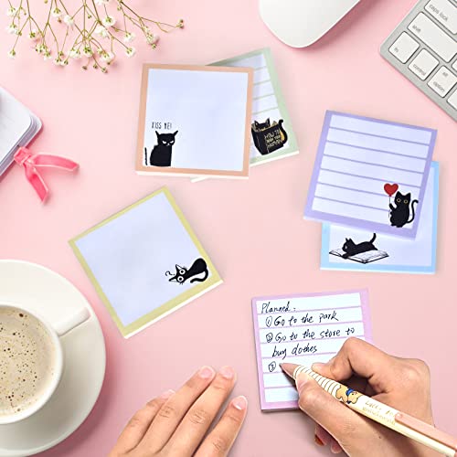 Sticky Notes 3x3 Cute Self-Stick Notes,6 Pack Funny Black Cat Notepad for Cat Lover Gift, Cute Cat Office Supplies, Easy Post Sticky Notes 480 Sheet Total - color: Pink, Purple, Blue, Yellow