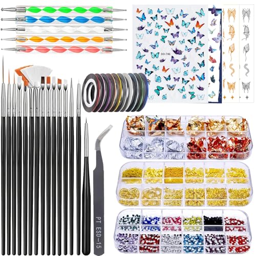 38pcs Nail Art Kit, Nail Design Tools Nail Art Brushes Set for DIY