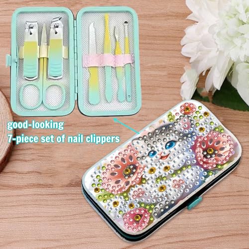 F-CANLAN Kitten Floral Diamond Painting Manicure Kit Nail Storage Case - color: White