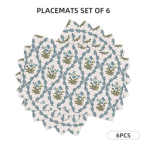 Vintage Boho Easter Floral Placemats Set of 6 12x18 Inch - color: Turquoise, size: Set of 6