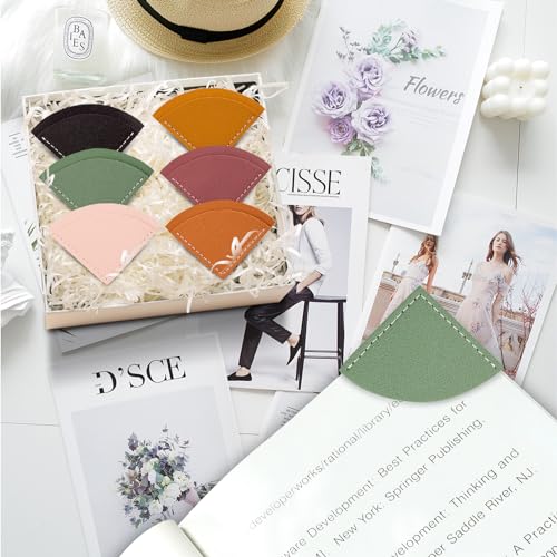 6 Pcs Fan-Shaped Page Book Marks - Leather Corner Bookmark for Women, Kids, Reading Lovers - color: Fan-shaped