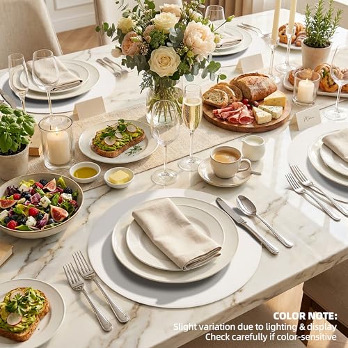 Placemats Set of 6, 15 Inch Round Faux Leather Place Mats - color: R-white