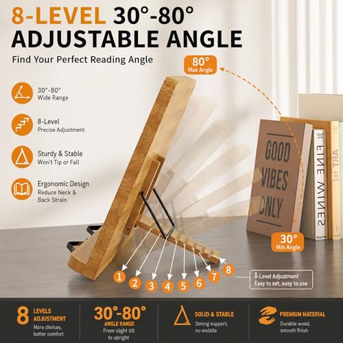 Adjustable Cookbook Stand for Your Kitchen Counter - Solid Wood, Fits iPad
