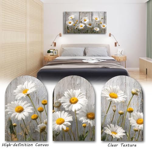 KZKU Rustic Daisy Canvas Wall Art-White Flowers on Weathered Wood Background-Large Modern Farmhouse Decor for Living Room Bedroom 24X48in - color: grey, size: 48"L x 24"W