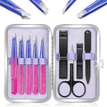 MORGLES Tweezers Set 9 Pcs Nail Clipper Kit with Case for Eyebrows Grooming - color: D-purple