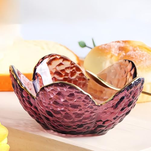 Small Purple Flower Jewelry Dish, Glass Jewelry Ring Tray Trinket Bowl, Nightstand Decor Ring Holder for Women, Wedding, Birthday, Mother's Day Gifts for Women - color: Purple