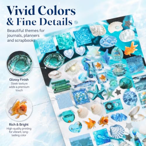 30 Sheets Japanese Aesthetic Sticker Book,Foods Seashells Starfish Patterns for Scrapbooking,Journaling,DIY Crafts Decoration - color: Wind