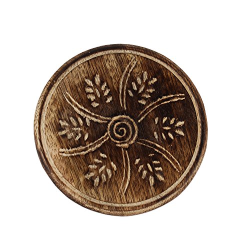 GoCraft Wooden Coasters Set of 6 | Handmade Drink Coasters with Lotus Shaped Holder in Rustic Wood Design Carving
