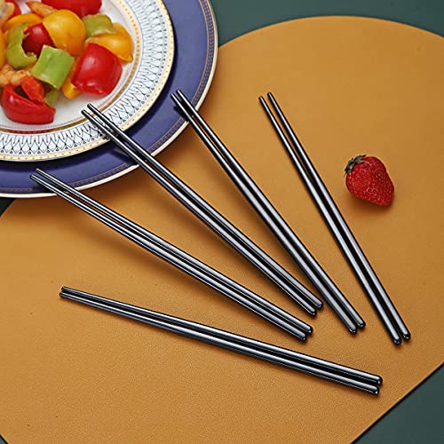10 Pairs Reusable Chopsticks, Titanium Black Plating Stainless Steel Metal Chop Sticks, Japanese Chinese Korean Chopstick Dishwasher Safe, 8.9 Inch (Black / Chop sticks) - color: 4. Black