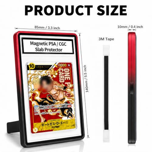 Magnetic PSA/CGC Slab Protector with Foldable Kickstand - UV Protection Tempered Glass & Aluminum Metal Bumper for 35PT PSA CGC CSG AGS, 9-Point Secure Lock Display Guard & Clear View (Black/Red) - color: Black/Red, size: PSA Card Case