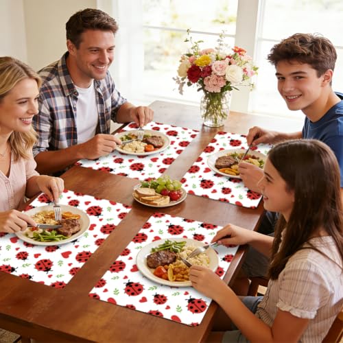 Peacoblue Placemats Set of 4,Faux Leather Ladybug on Leaves Design - style: Ladybug on Leaves