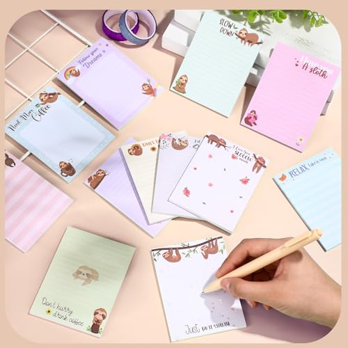 Chiisong 12 Pcs Sloth Sticky Notes Cute Cartoon Sloth Gifts - style: Sloth Style
