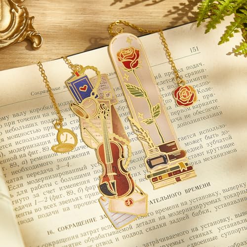4 PCS Vintage Metal Bookmark, Hand-Drawn Book Marks for Reading Women, Book Lovers Gifts for Teachers Writer - style: Artistic Bookmarks