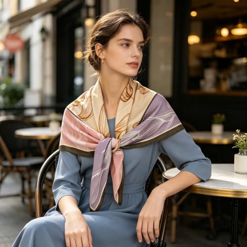 35" Head Scarf Large Square Scarf Like Cotton Hairscarf Fashion Scarves Bandana Night Sleeping Wraps for Women B01 - color: Pink/Purple Tulips