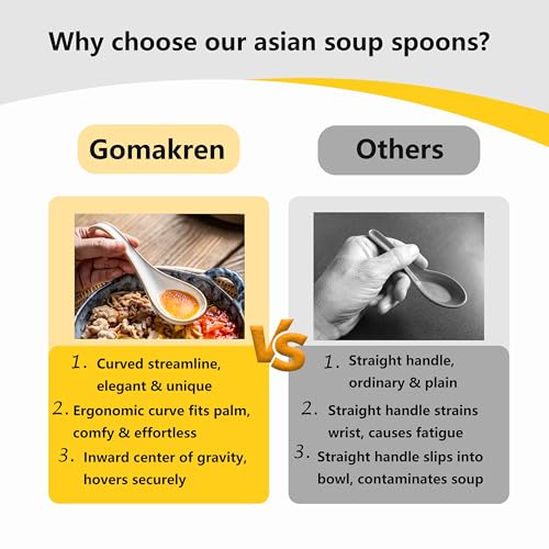 Gomakren Soup Spoons Ramen Spoons Set of 6 with Long Handle, Creamy White - color: Creamy White