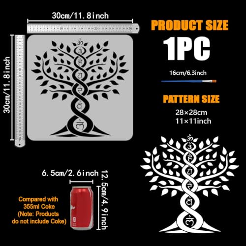FINGERINSPIRE Tree of Life Stencil with a Paint Brush 11.8x11.8Inch Reusable Chakras Stencil PET Chakras Tree Decoration Template Plant Theme Template for Painting on Wood Wall Floor Furniture - style: Chakras Style The Tree of Life