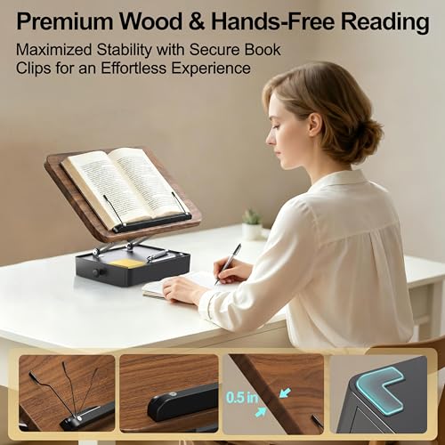 Book Stand with Storage Drawer, Heavy-Duty Adjustable Wooden Reading Stand - color: Walnut Effect, size: 10.5" x 15.5"