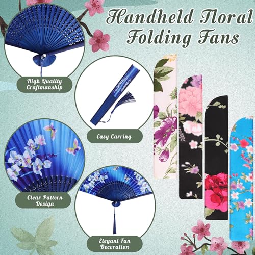 Zonon 4 Pack Hand Held Folding Fans for Women Silk,Vintage Butterfly - style: Vintage Butterfly