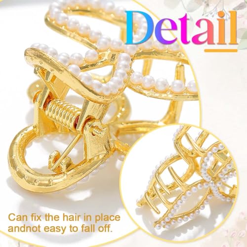 CAKURE Small Bow Claw Clips Pearl Hair Clips Cute Mini Hair Clip Gold Hair Accessories for Women （Pack of 2)