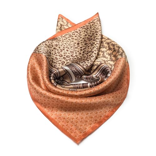 100% Mulberry Silk Scarf - 21" Square Lightweight Neckerchief, Gift Packed - color: Brown-10
