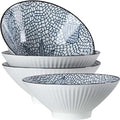 38 oz Japanese Ramen Bowls Set of 4, Large Pho Bowls, 8 Inch Ceramic Blue and White Soup Bowls, Leaf Pattern - color: Leaf Pattern