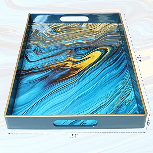 Spsyrine Serving Tray, Marble Decorative Tray Plastic Rectangular Coffee Table Tray for Living Room, Storage, Kitchen, Ottoman, Bathroom Decor. 15.6” X 10.2" LJRE - color: Lj03re