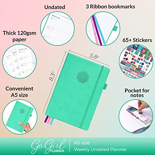 GoGirl Planner for Women, Undated Weekly Agenda Journal, Emerald - color: Emerald, size: A5 (5.8'' x 8.3'')