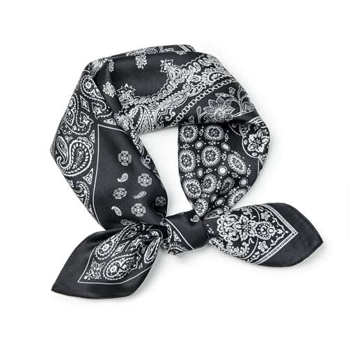 100% Mulberry Silk Scarf - 25.6" Square Neckerchief & Headscarf Gift Packed - color: Black-5