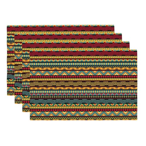 Geometric Ethnic Placemats Rectangle Linen Table Placemet Set of 4 - color: Red Yellow, size: Set of 4