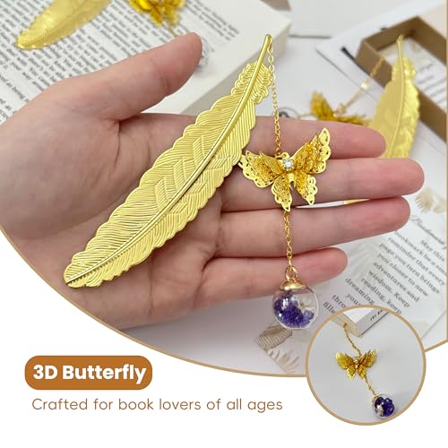 Butterfly Metal Feather Bookmarks Gifts for Reading Women Book Lovers Unique Book Mark Birthday Mothers Day Valentines Christmas Gift for Teacher Mom Best Friend Coworkers Stocking Stuffers, - style: Gold-General