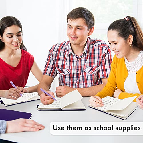 feela 5 Pack Journal Notebook Bulk for School, Hardcover Business Notebooks Classic Ruled Lined Journals with Pen Holder for Work Note Taking, with 5 Black Pens, 120 GSM, 5.1”x8.3”, A5, Purple - color: 5 Purple