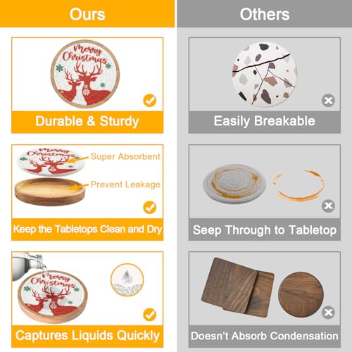 Wood Coasters for Drinks, Eykao Absorbent Coaster Sets of 5, Woven Drink Coasters for Coffee Table, Housewarming Gift for Farmhouse Home Decor,4 inches - color: #2 Red