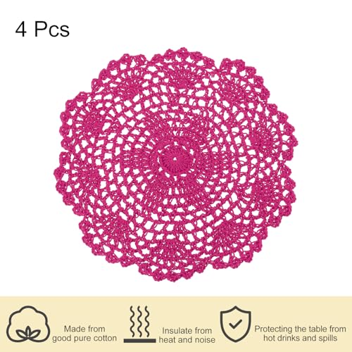 uxcell Lace Doilies, 4pcs 8" - Cotton Woven Round Crochet Coaster, Floral Design Fabric Handmade Placemat for Drink Wedding Party Decoration (Rose Red) - color: Rose Red