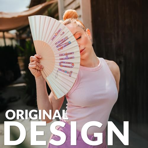 Fisura – Original Folding Fan I'm h*t, Wooden Hand Fans for Women Foldable Beige Design for Raves, Festivals, Weedings, Hanger Included - Size: 16.7 x 9 inches - color: I'm Hot, Charms